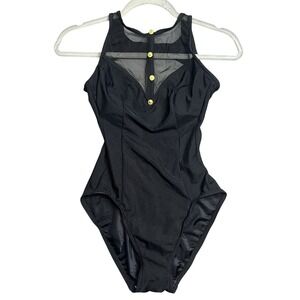 VTG Longitude Size 8T Black High Neck Mesh‎ One Piece Bathing Suit Swimsuit